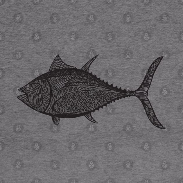 Bluefin Tuna Ink Art - cool detailed fish design - on white by Green Paladin